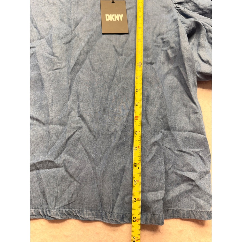 DKNY Womens Blue Lyocell Puff Sleeve Blouse Chambray Look Top Small NWT - Picture 6 of 9